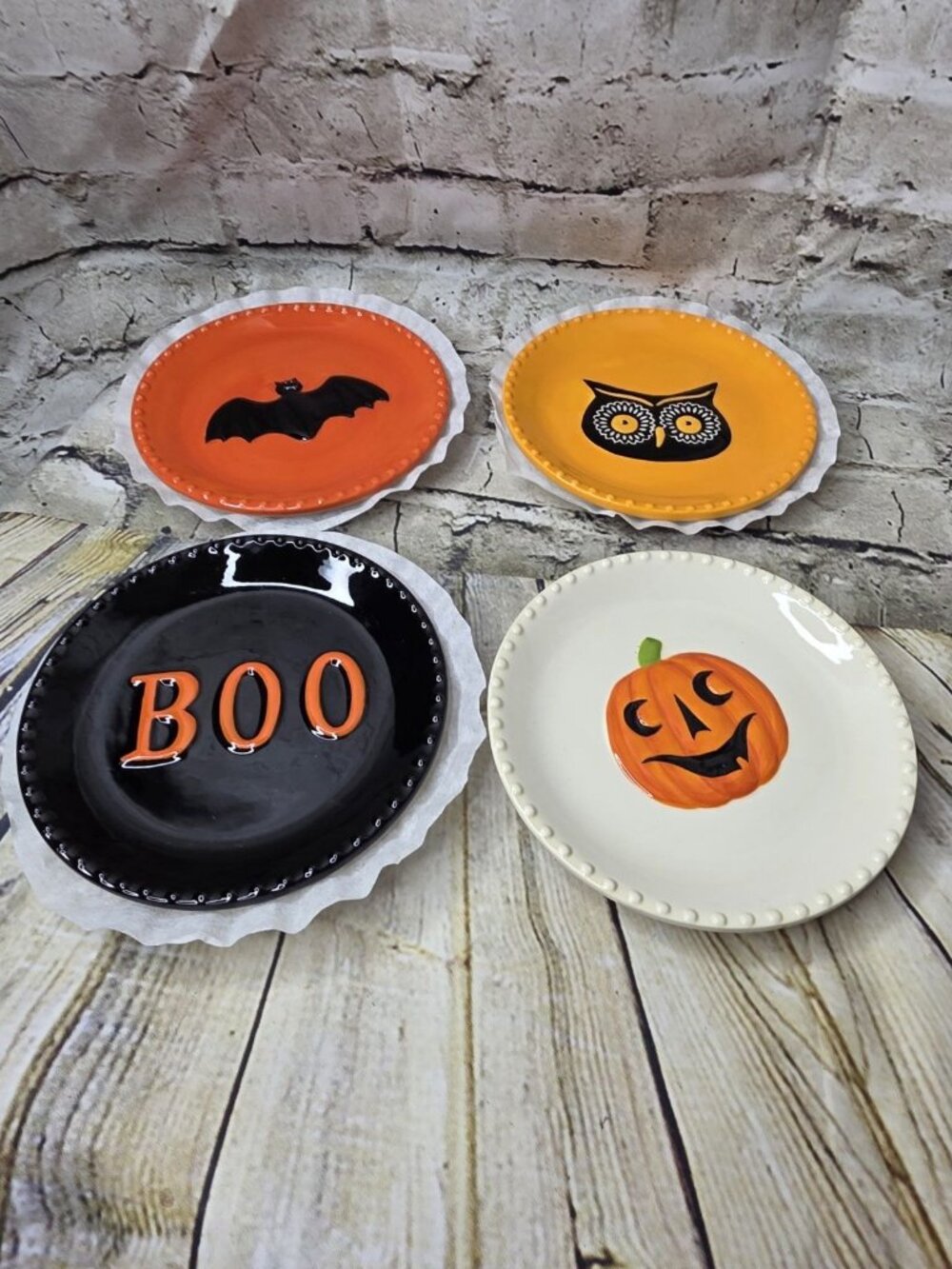 4  BOO Bat Pumpkin Owl Happy Halloween Plates 6.5"
